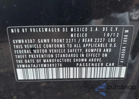 2013 Volkswagen Jetta Gli Autobahn from USA, damaged, VIN 3VW4A7AJ1DM389276